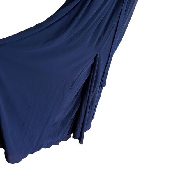 DB Studio Surplice Long Sleeve Faux Wrap Tie Belt Chiffon Maxi Dress Navy Sz 14 - Picture 5 of 7